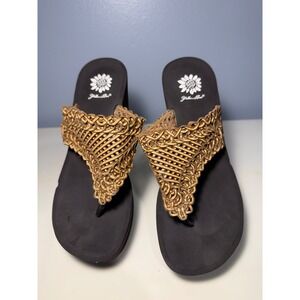 Yellow Box Womens Brown Woven Macrame Wedge Thong Sandals Boho Summer Size 8 W
